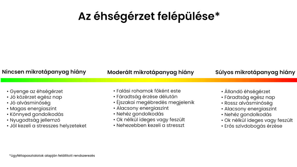 Az állandó éhségérzet felépülését jelentősen befolyásolja a szervezetben jelenlévő mikrotápanyag hiány.