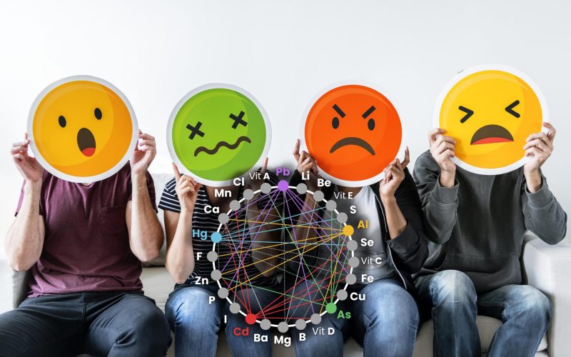 Diverse people holding emoticon